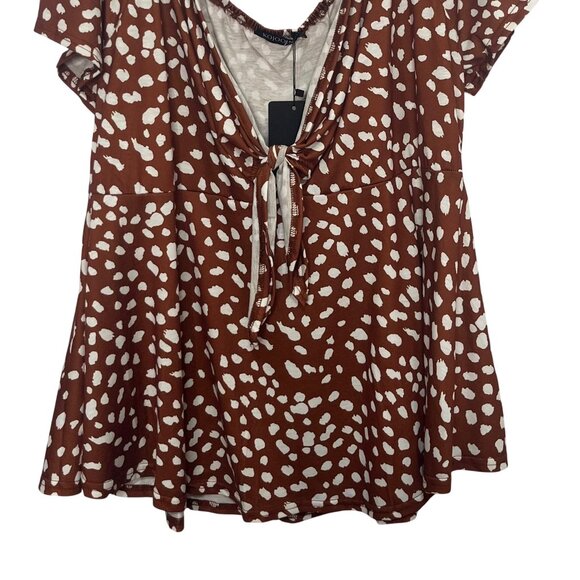 Kojooin Shirt Top Womens Size 2XL Brown White New Short Sleeves Summer - Picture 4 of 9